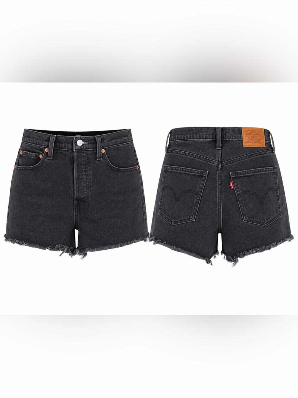Levi's “Rib Cage” button-up fly Black Washed High-Rise Cutoff Denim Shorts